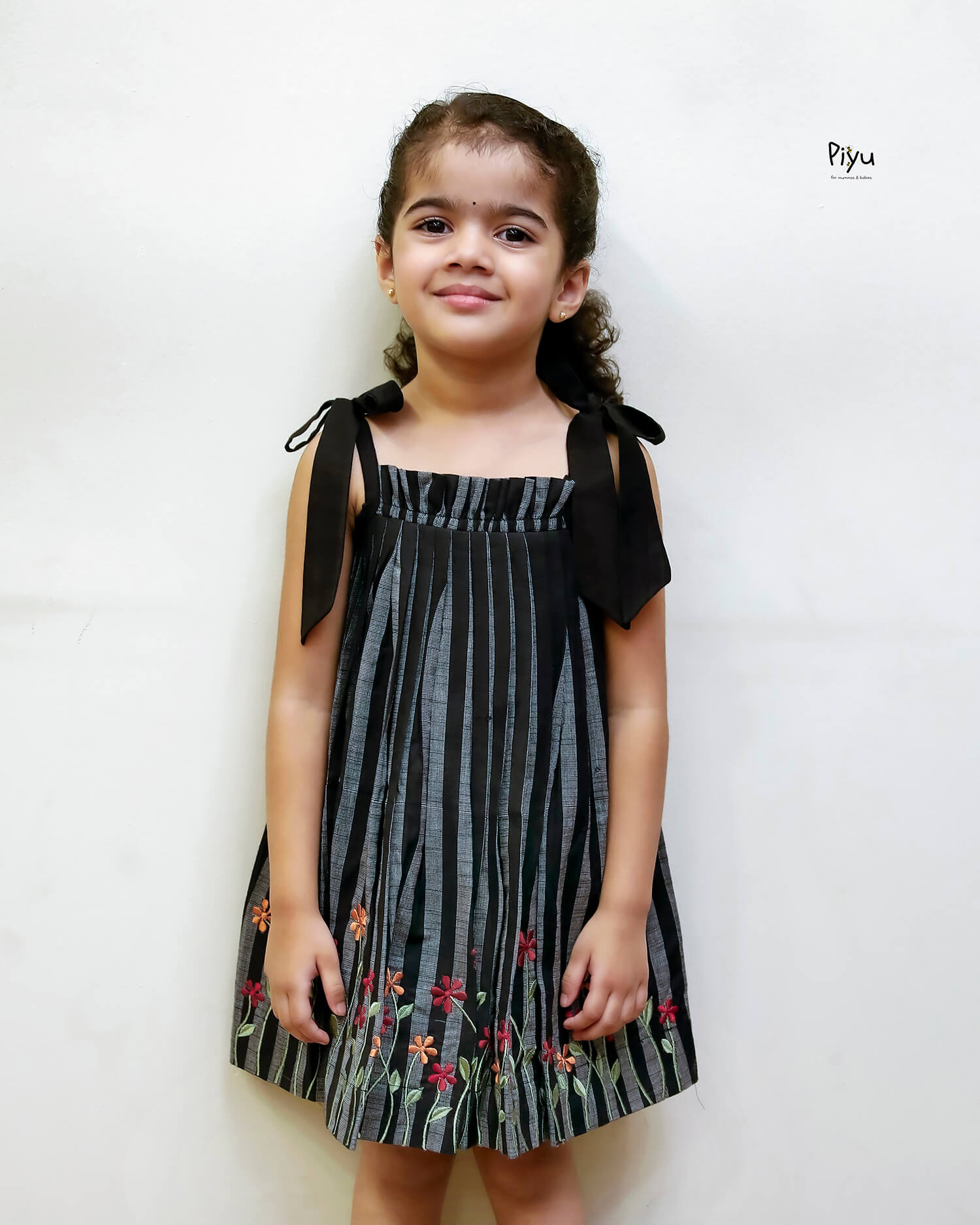 Cotton Girls' Dress with Embroidered Hem & Easy Tie Shoulders