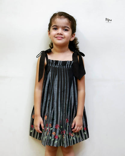 Cotton Girls' Dress with Embroidered Hem & Easy Tie Shoulders