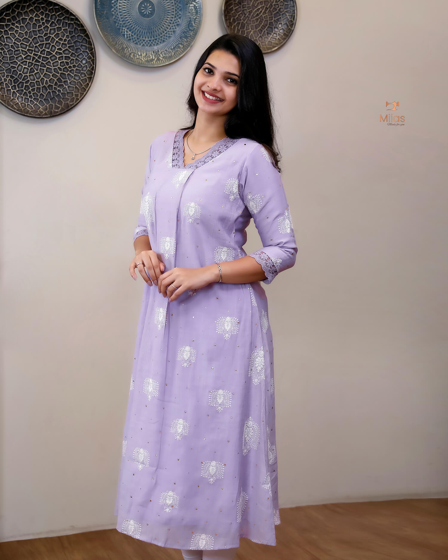 Crushed Dhara Silk | A-Line Top & Dupatta Set | Dusty Lilac