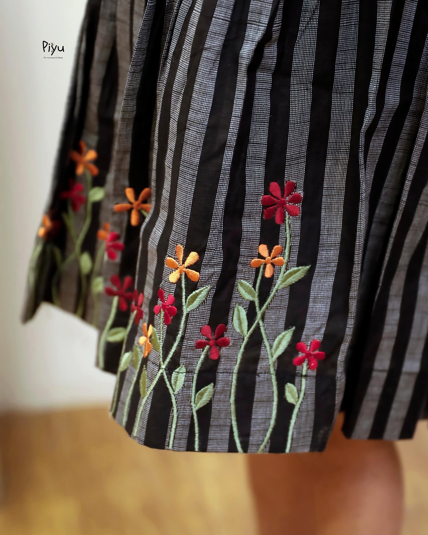 Cotton Girls' Dress with Embroidered Hem & Easy Tie Shoulders