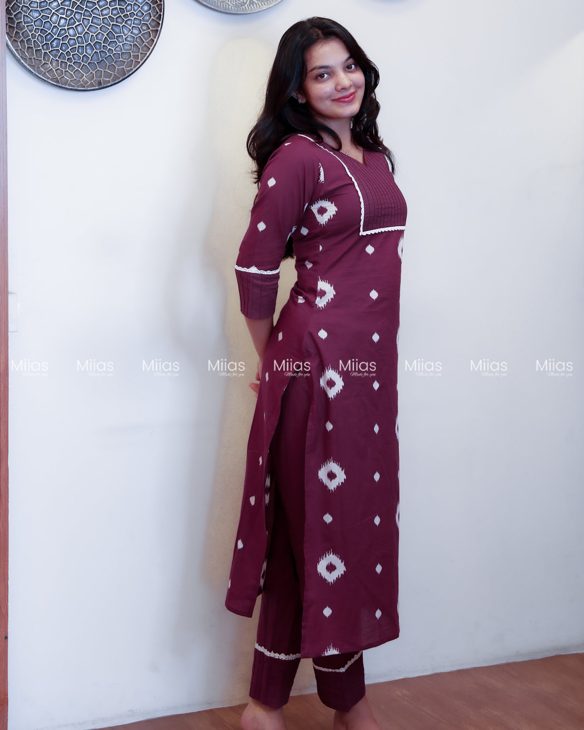 Jaipur Cotton Co-ord Set | Pintuck Yoke + Lace Detailing | Deep Plum