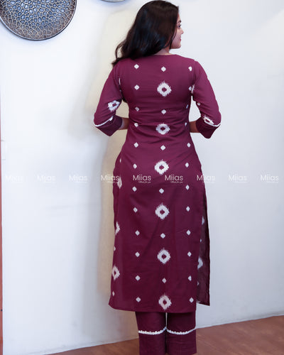 Jaipur Cotton Co-ord Set | Pintuck Yoke + Lace Detailing | Deep Plum