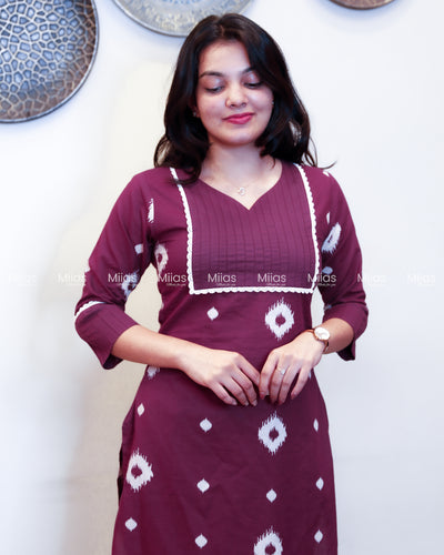 Jaipur Cotton Co-ord Set | Pintuck Yoke + Lace Detailing | Deep Plum