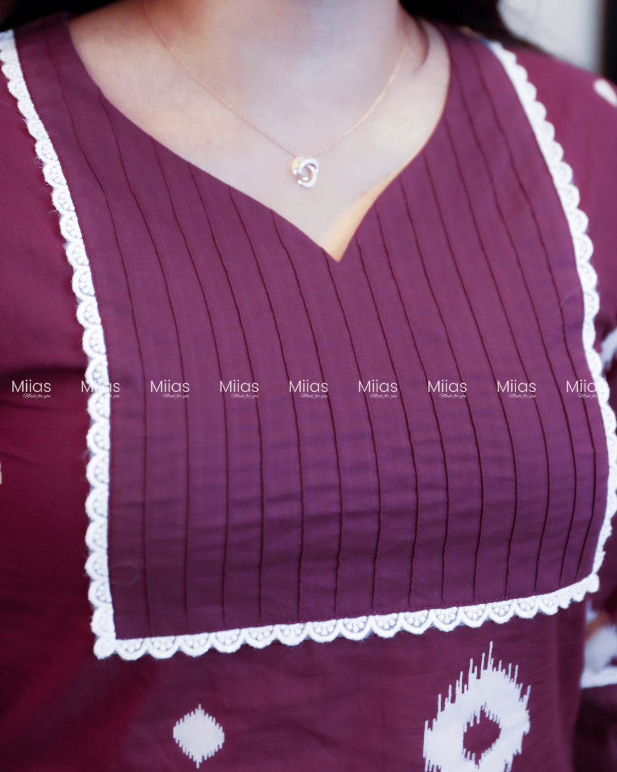 Jaipur Cotton Co-ord Set | Pintuck Yoke + Lace Detailing | Deep Plum