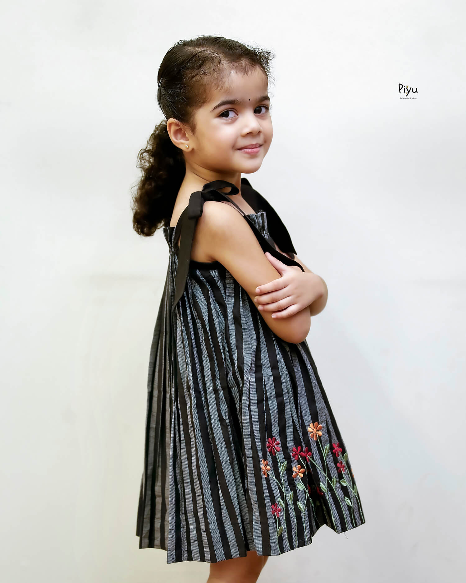 Cotton Girls' Dress with Embroidered Hem & Easy Tie Shoulders