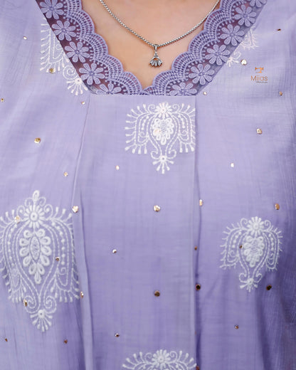 Crushed Dhara Silk | A-Line Top & Dupatta Set | Dusty Lilac