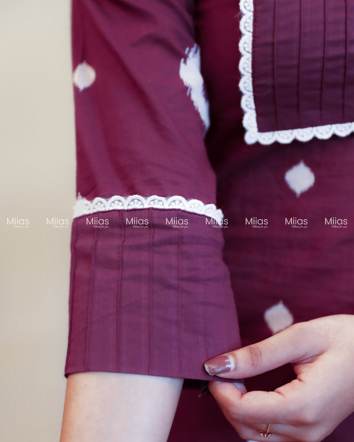 Jaipur Cotton Co-ord Set | Pintuck Yoke + Lace Detailing | Deep Plum