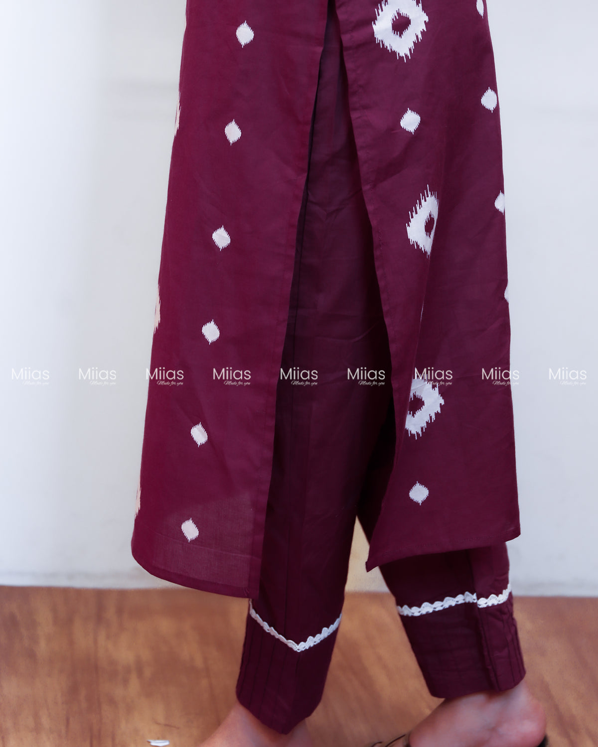 Jaipur Cotton Co-ord Set | Pintuck Yoke + Lace Detailing | Deep Plum