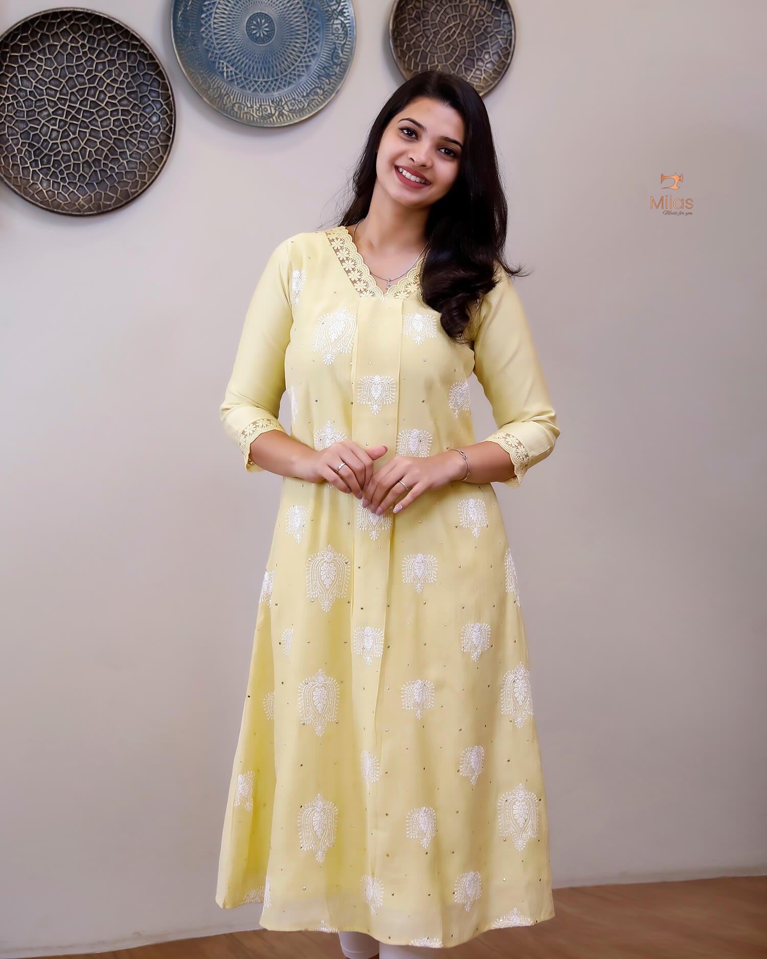 Crushed Dhara Silk | A-Line Top & Dupatta Set | Pastel Yellow