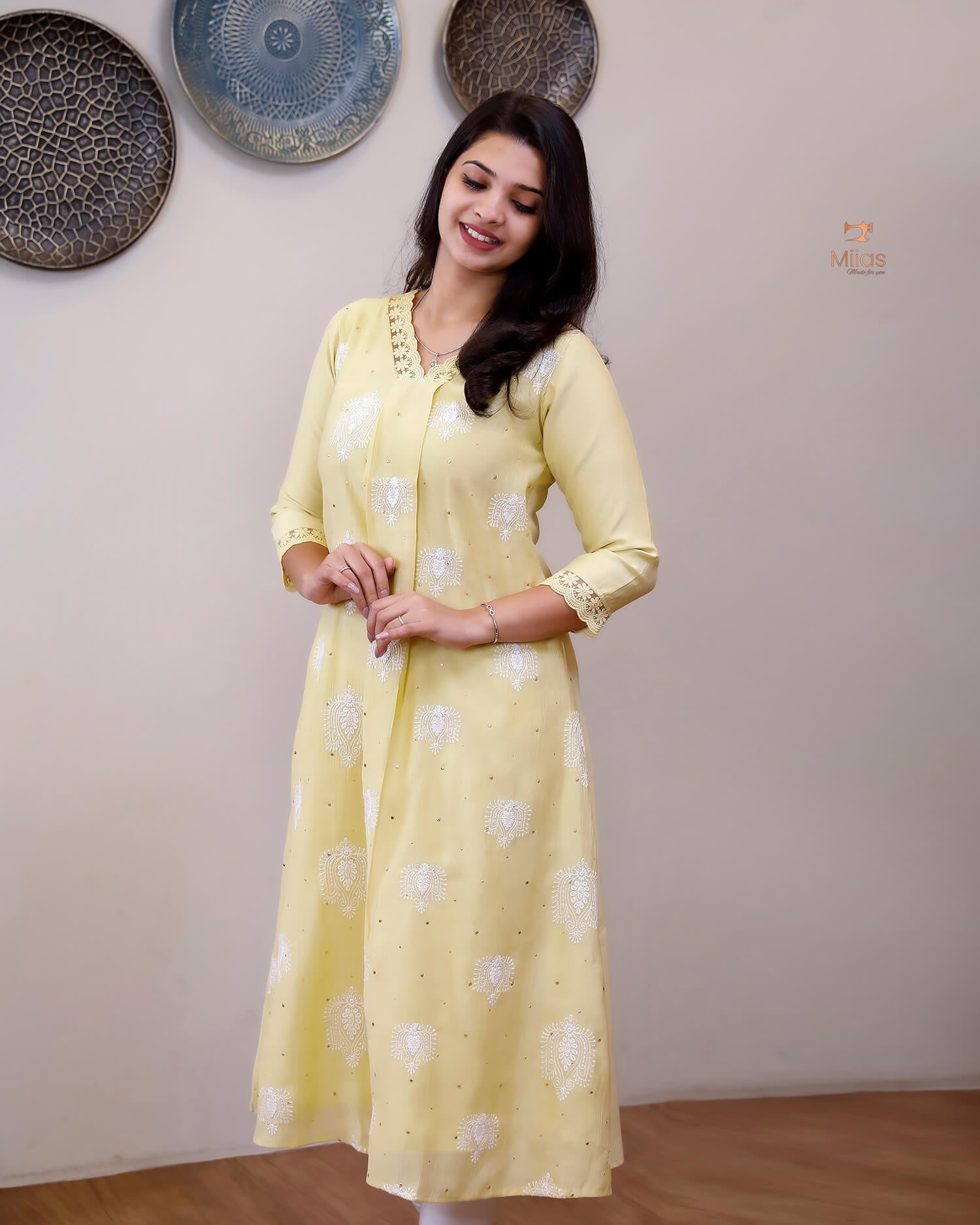 Crushed Dhara Silk | A-Line Top & Dupatta Set | Pastel Yellow