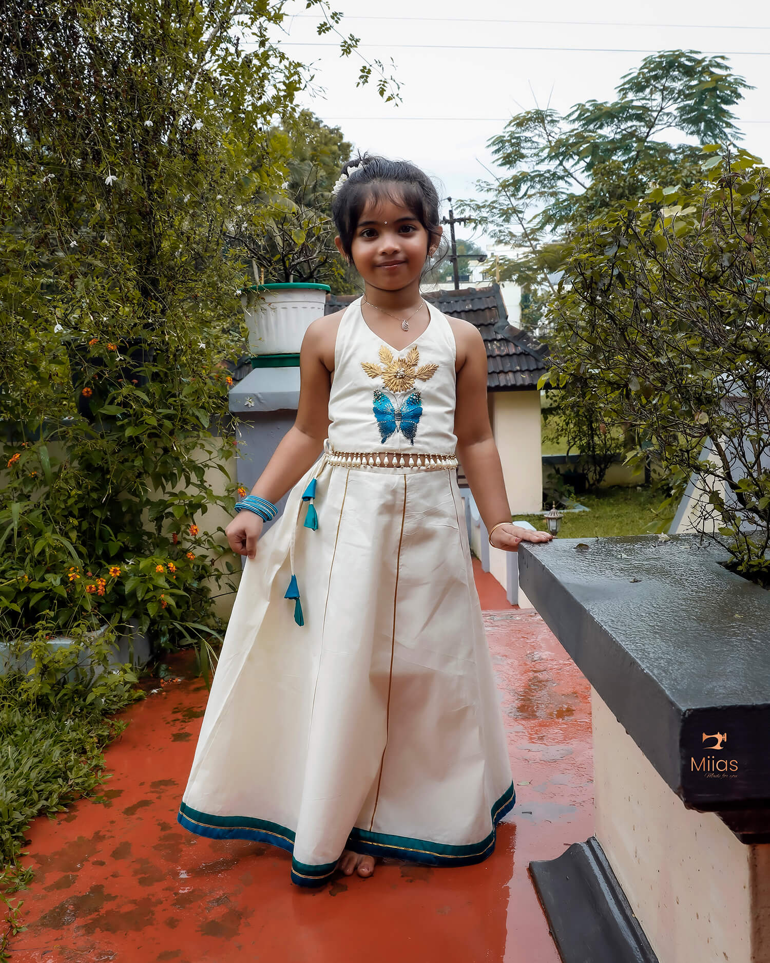 Embroidered Party Set with Tassels & Gotapati Skirt-Onam 2025