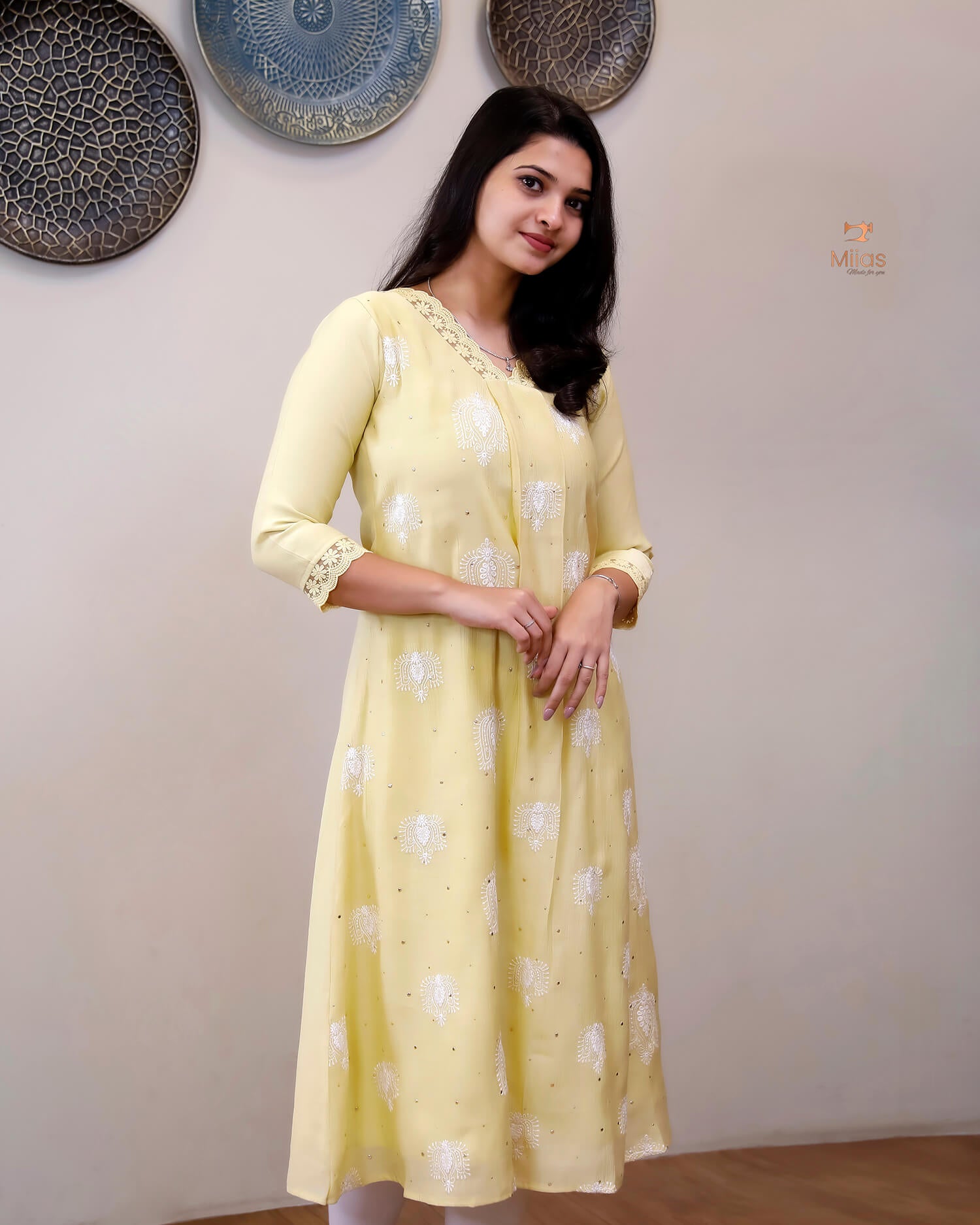 Crushed Dhara Silk | A-Line Top & Dupatta Set | Pastel Yellow