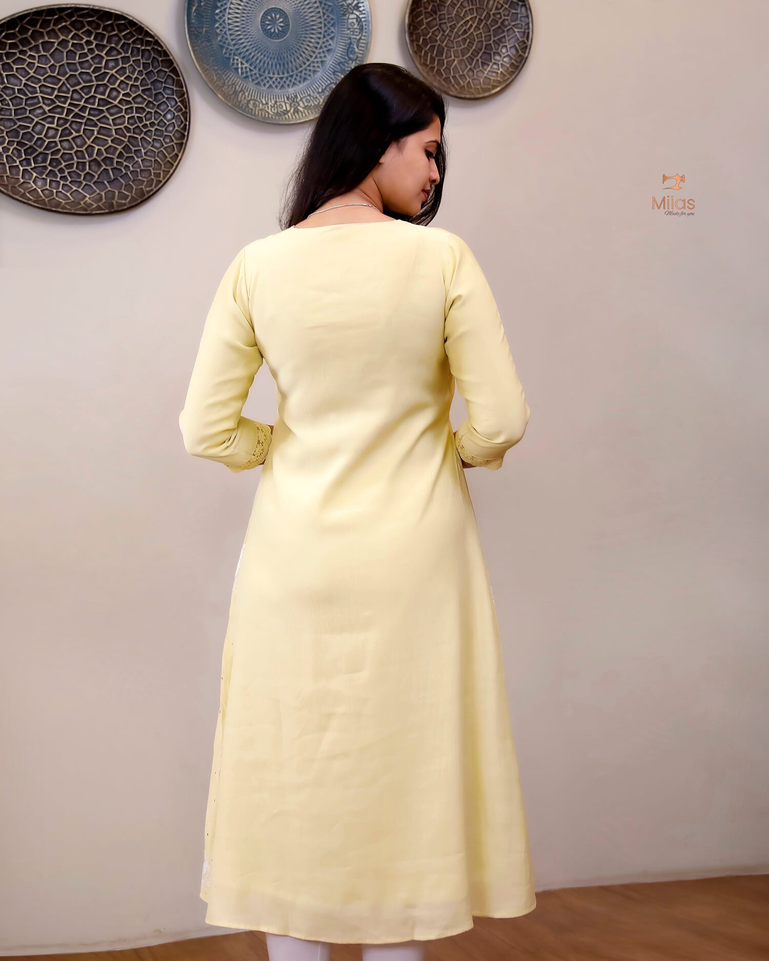 Crushed Dhara Silk | A-Line Top & Dupatta Set | Pastel Yellow