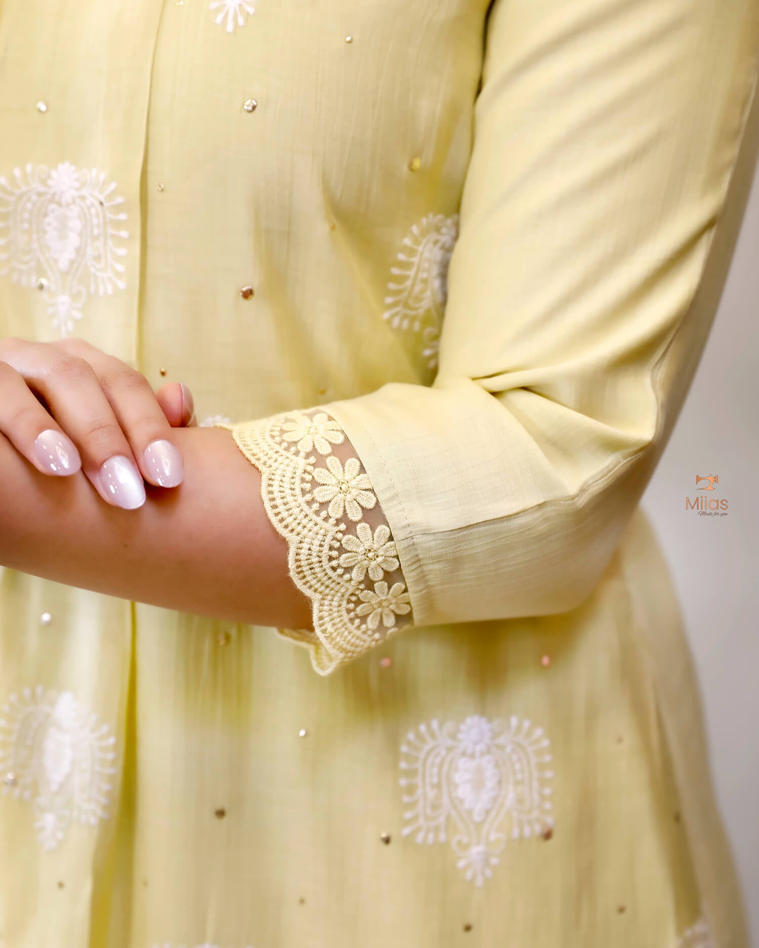 Crushed Dhara Silk | A-Line Top & Dupatta Set | Pastel Yellow
