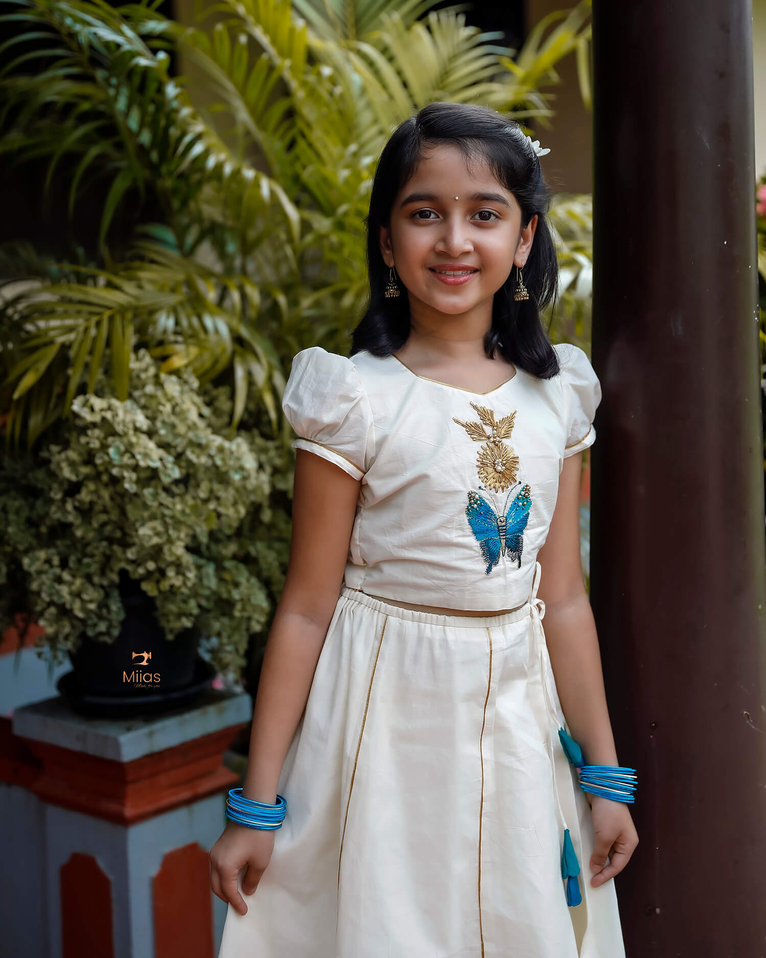 Girl's Onam Set – Kora Cotton Skirt & Embroidered Blouse-Onam 2025