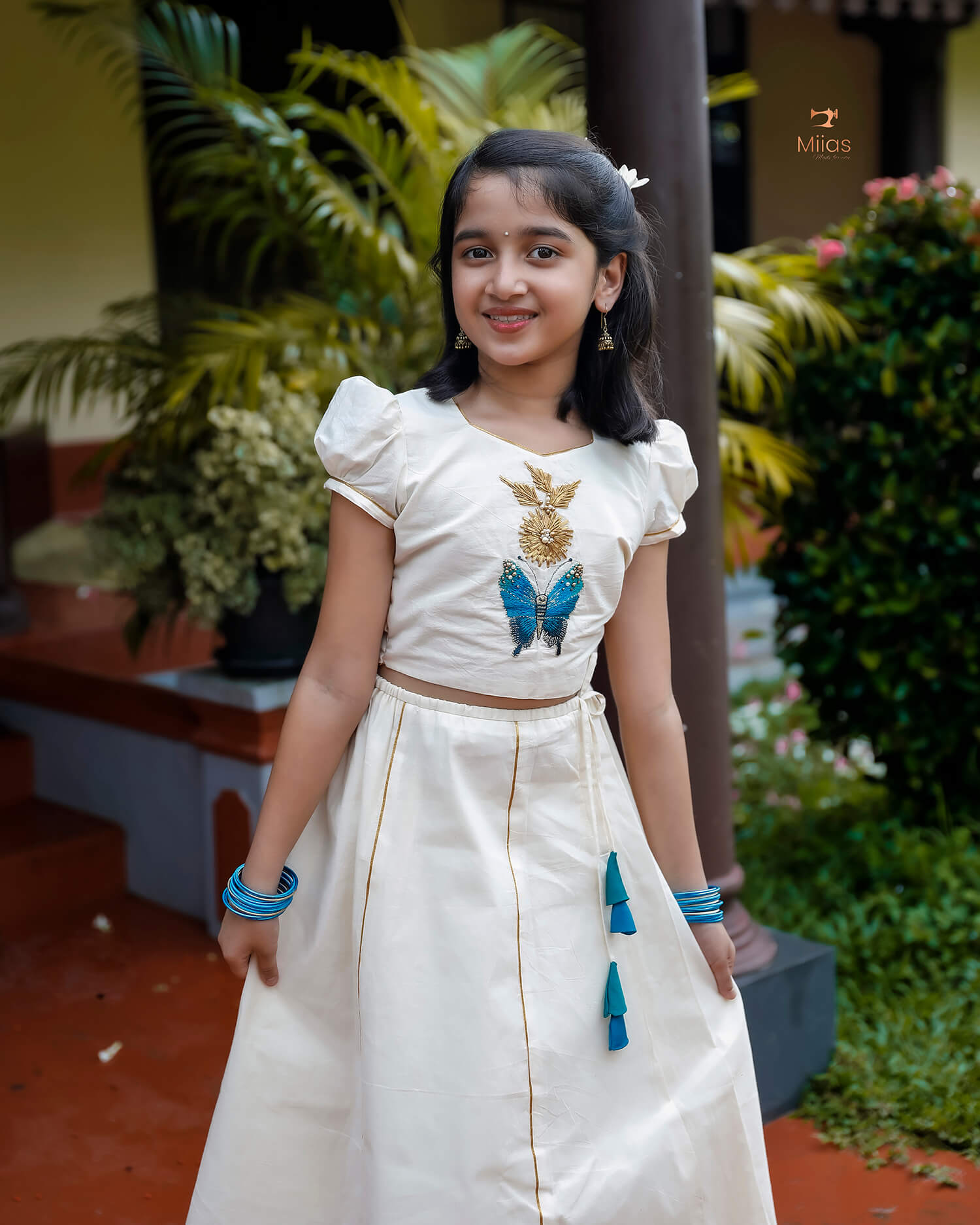 Girl's Onam Set – Kora Cotton Skirt & Embroidered Blouse-Onam 2025