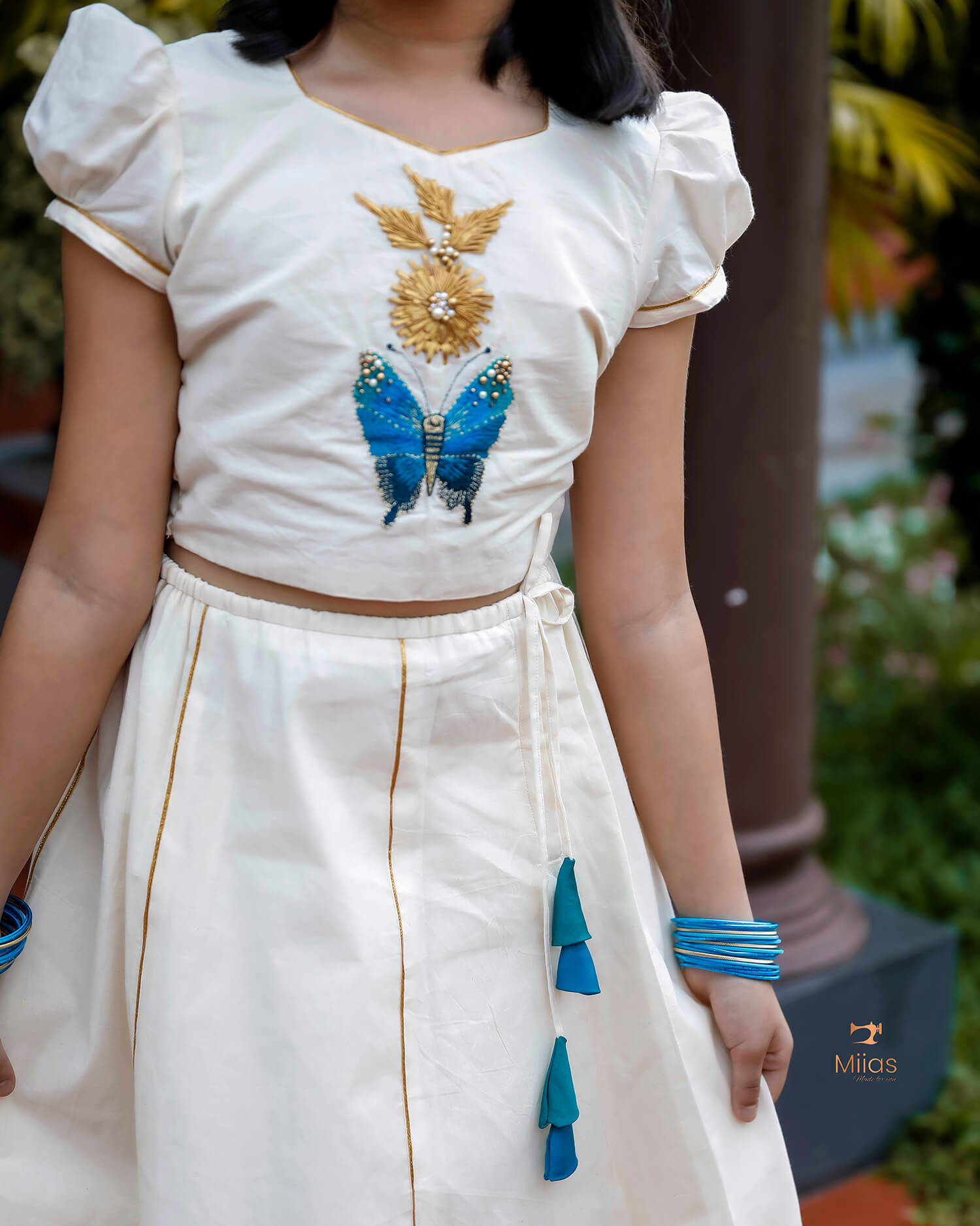 Girl's Onam Set – Kora Cotton Skirt & Embroidered Blouse-Onam 2025