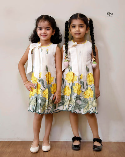 Embroidered Kora Cotton Frock | Pleated A-Line Kids’ Dress