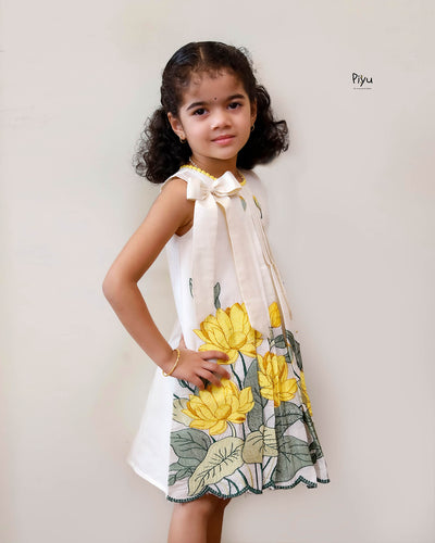 Embroidered Kora Cotton Frock | Pleated A-Line Kids’ Dress