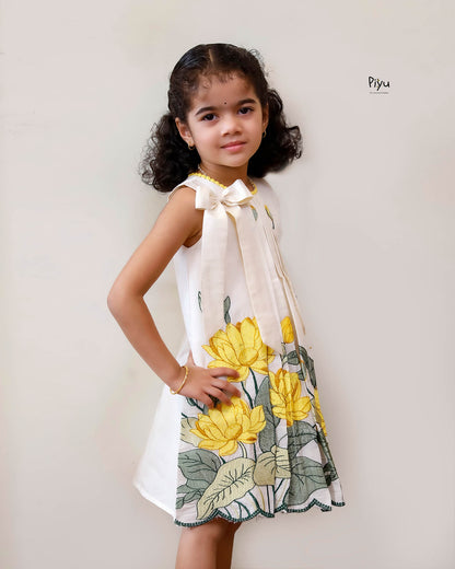 Embroidered Kora Cotton Frock | Pleated A-Line Kids’ Dress