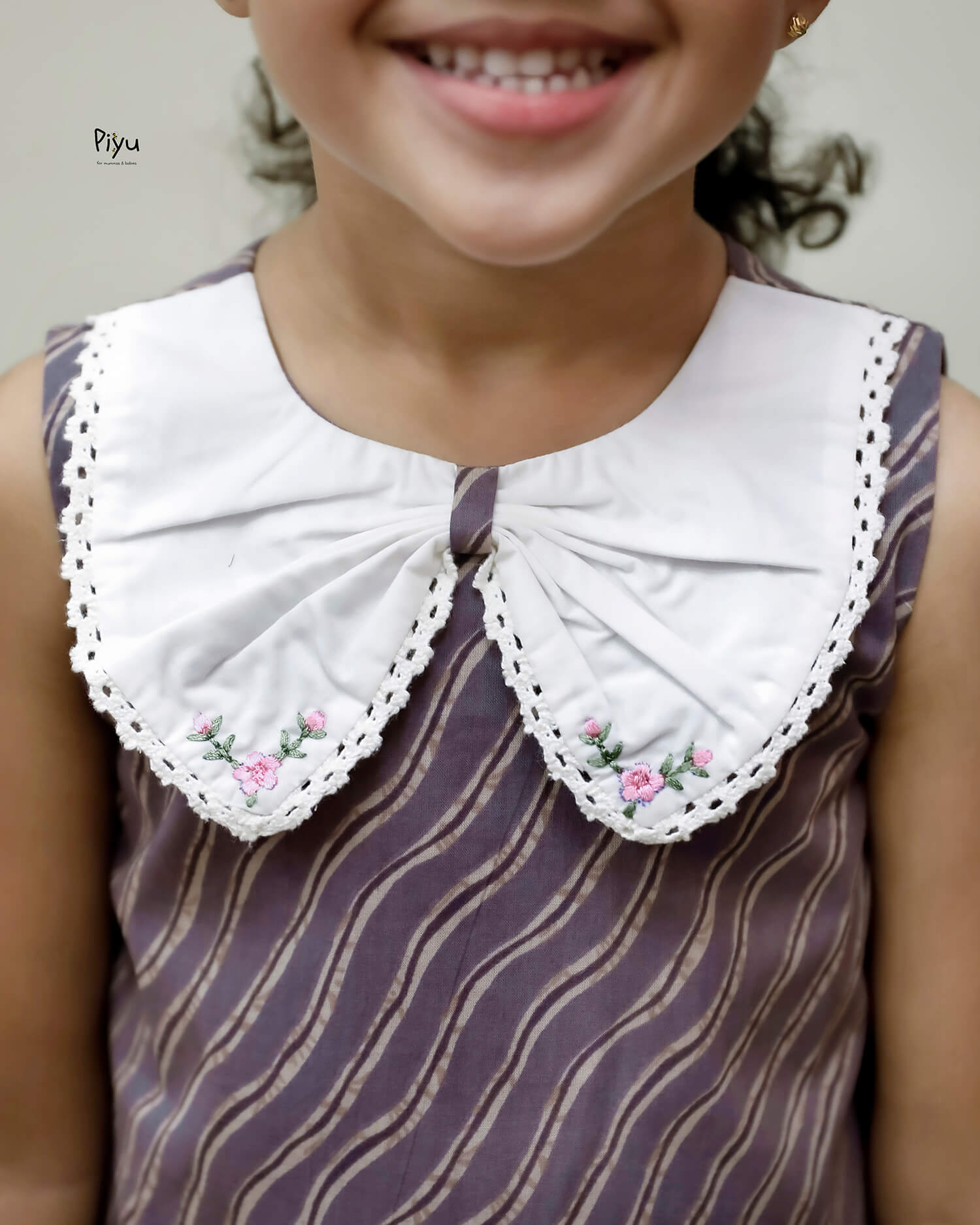 South Cotton Kids Frock, Lace Butterfly Collar