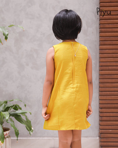 Vatican Fabric A-Line Frock | Peter Pan Collar + Embroidery | Yellow
