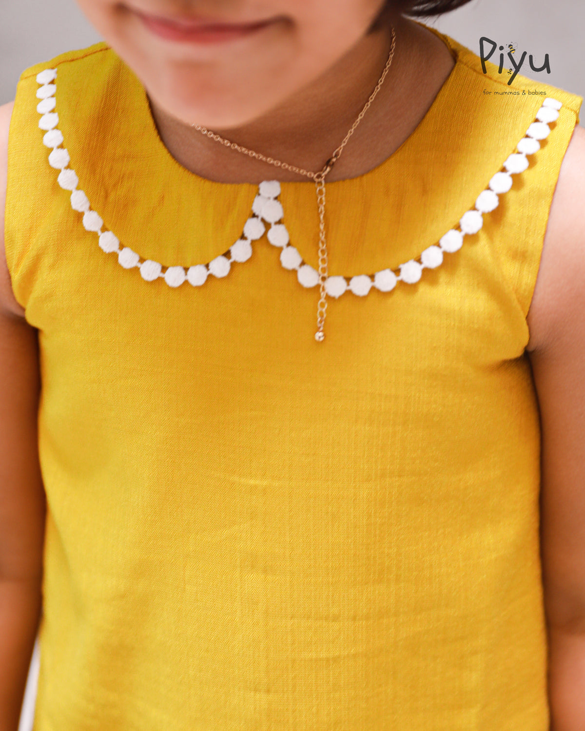 Vatican Fabric A-Line Frock | Peter Pan Collar + Embroidery | Yellow