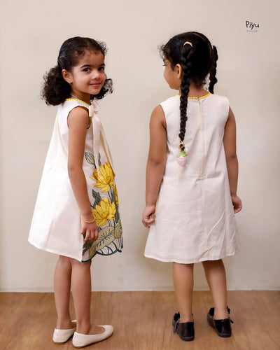 Embroidered Kora Cotton Frock | Pleated A-Line Kids’ Dress
