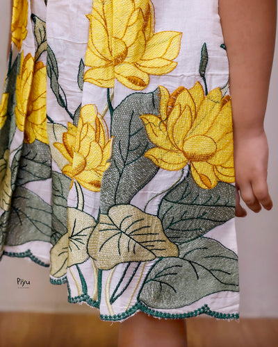 Embroidered Kora Cotton Frock | Pleated A-Line Kids’ Dress
