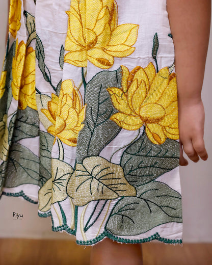 Embroidered Kora Cotton Frock | Pleated A-Line Kids’ Dress