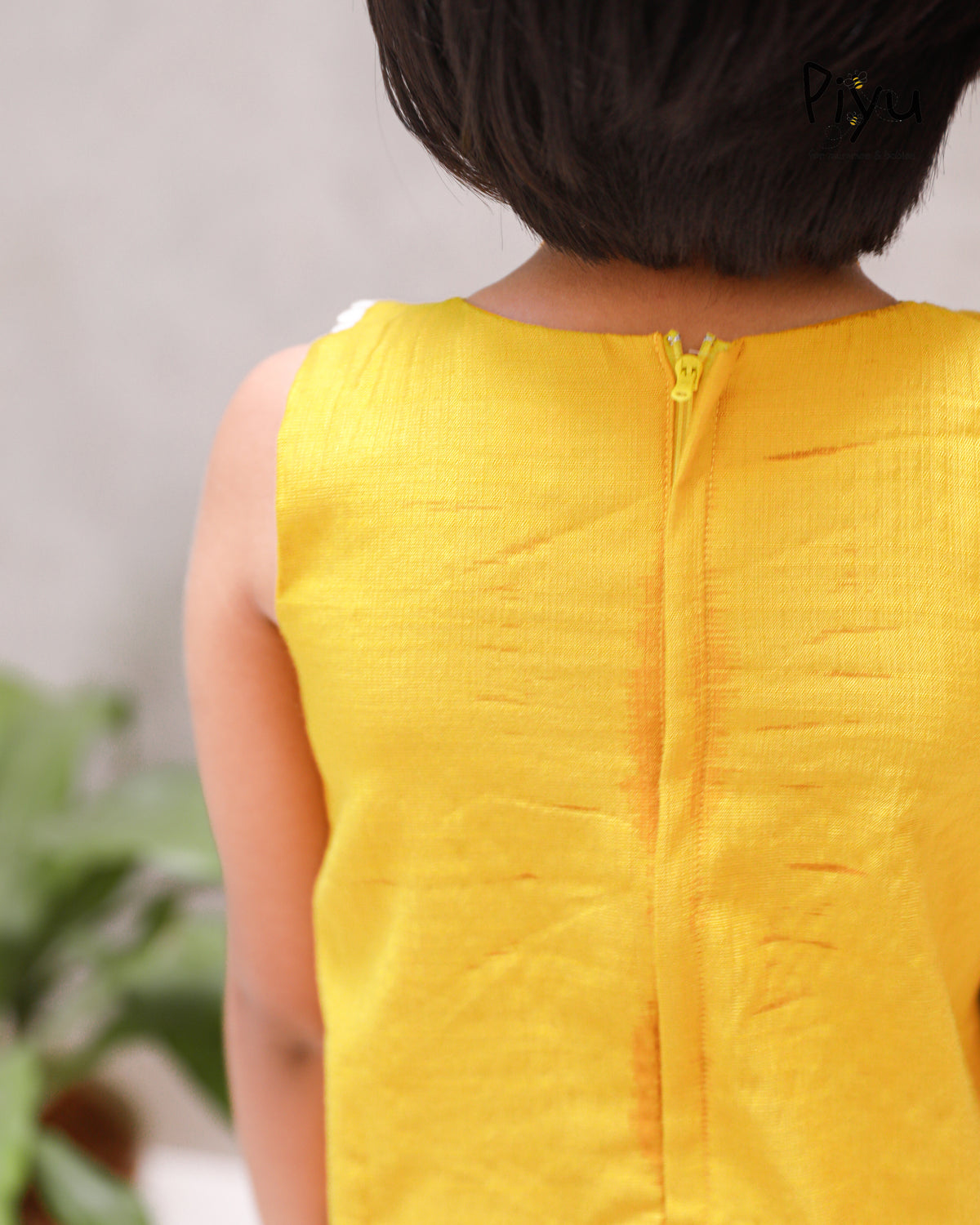 Vatican Fabric A-Line Frock | Peter Pan Collar + Embroidery | Yellow