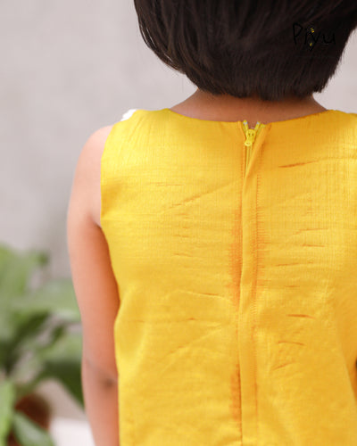 Vatican Fabric A-Line Frock | Peter Pan Collar + Embroidery | Yellow