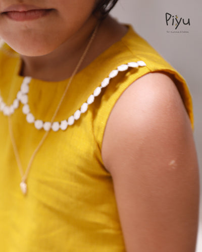 Vatican Fabric A-Line Frock | Peter Pan Collar + Embroidery | Yellow