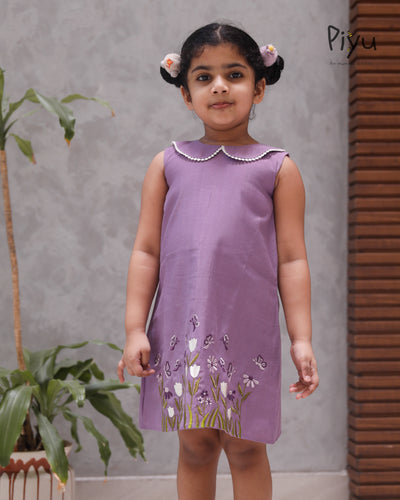 Vatican Fabric A-Line Frock | Peter Pan Collar + Embroidery | Lavender