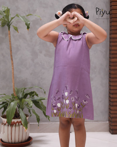 Vatican Fabric A-Line Frock | Peter Pan Collar + Embroidery | Lavender