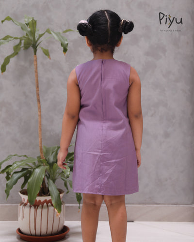 Vatican Fabric A-Line Frock | Peter Pan Collar + Embroidery | Lavender