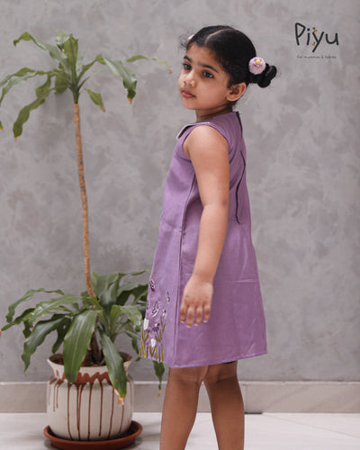 Vatican Fabric A-Line Frock | Peter Pan Collar + Embroidery | Lavender