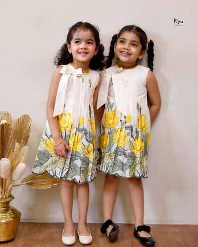 Embroidered Kora Cotton Frock | Pleated A-Line Kids’ Dress