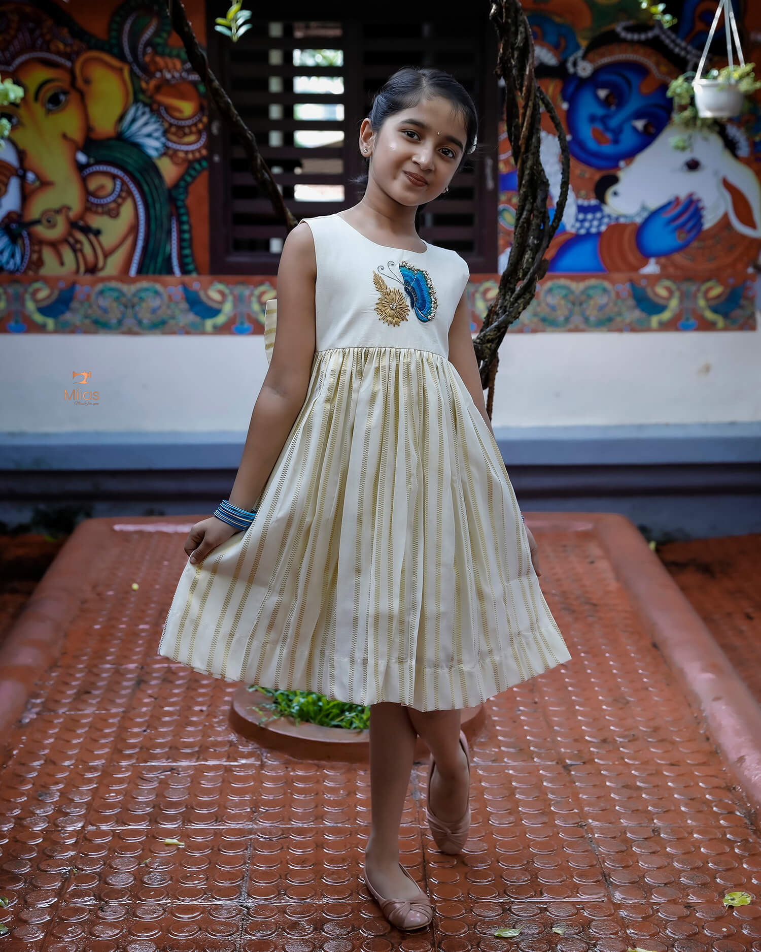 Lurex Cotton Frock for Kids -Festive Wear-Onam 2025