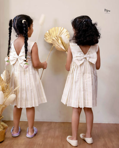 Kerala Cotton Lurex Flared Frock | Gold Applique