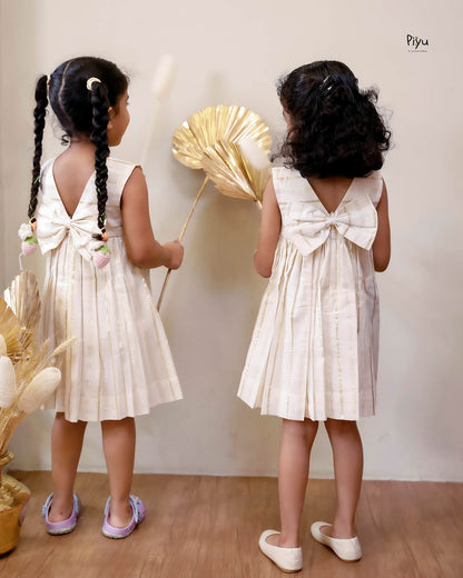 Kerala Cotton Lurex Flared Frock | Gold Applique
