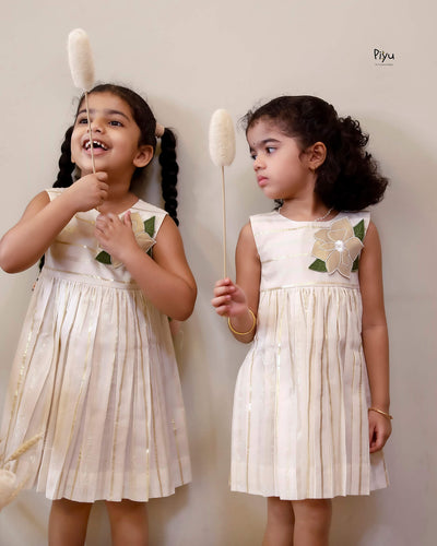 Kerala Cotton Lurex Flared Frock | Gold Applique