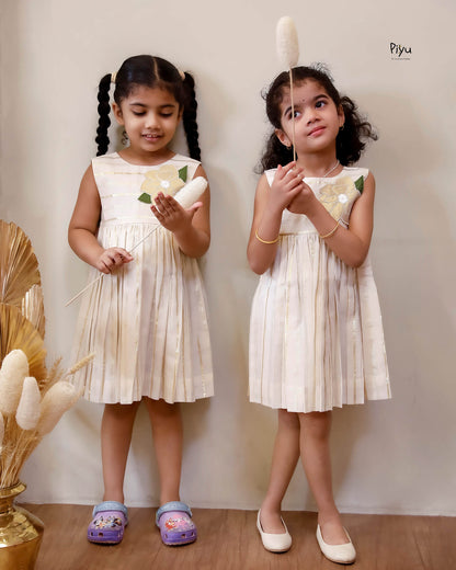 Kerala Cotton Lurex Flared Frock | Gold Applique