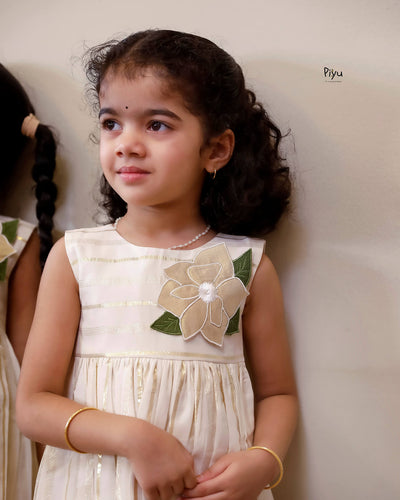 Kerala Cotton Lurex Flared Frock | Gold Applique
