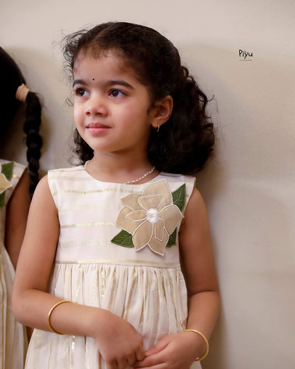 Kerala Cotton Lurex Flared Frock | Gold Applique