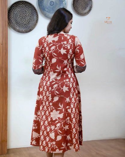 Wrap Kurti in South Cotton with Handmade Bead & Mirror Work-Brick Red