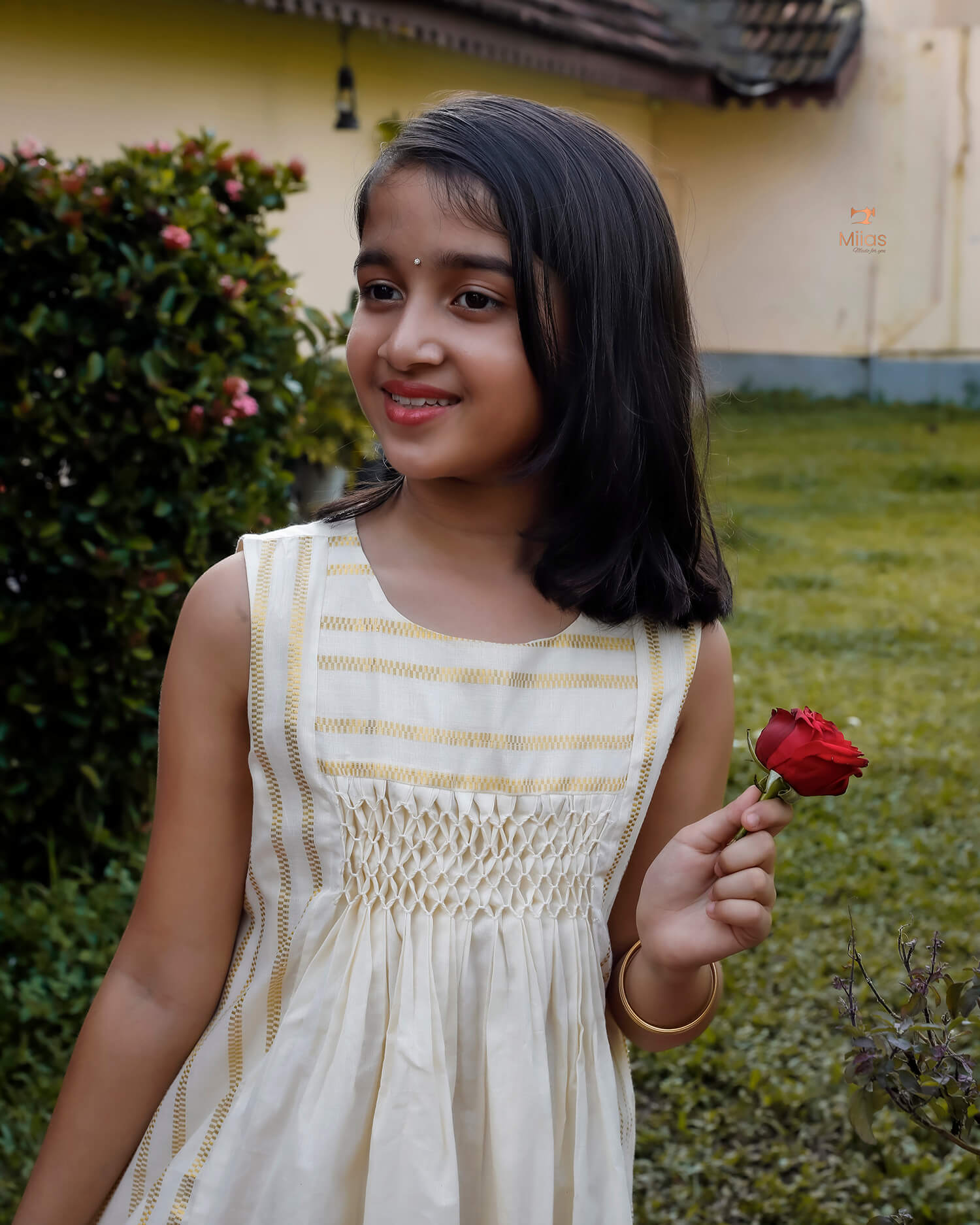 Girl’s Smocked Cotton Frock – Elegant Lurex & Handcrafted Detail