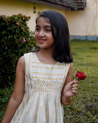 Girl’s Smocked Cotton Frock – Elegant Lurex & Handcrafted Detail
