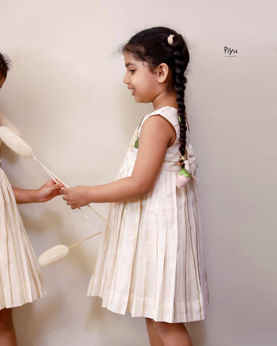 Kerala Cotton Lurex Flared Frock | Gold Applique