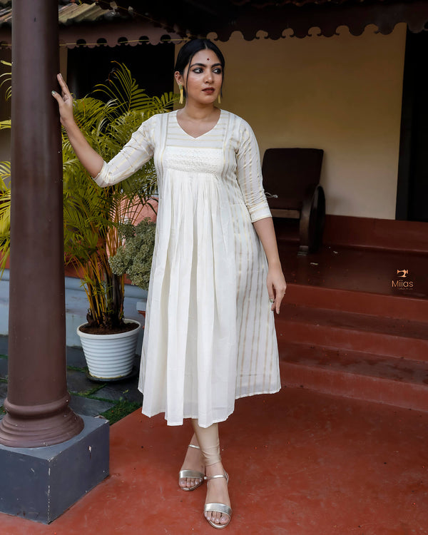 Lurex Kora Cotton Kurthi with Smocking & Pleats